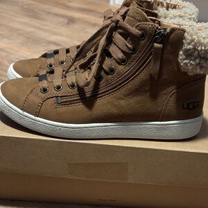 UGG Brown High-Top Sneakers with Shearling liner design on outside